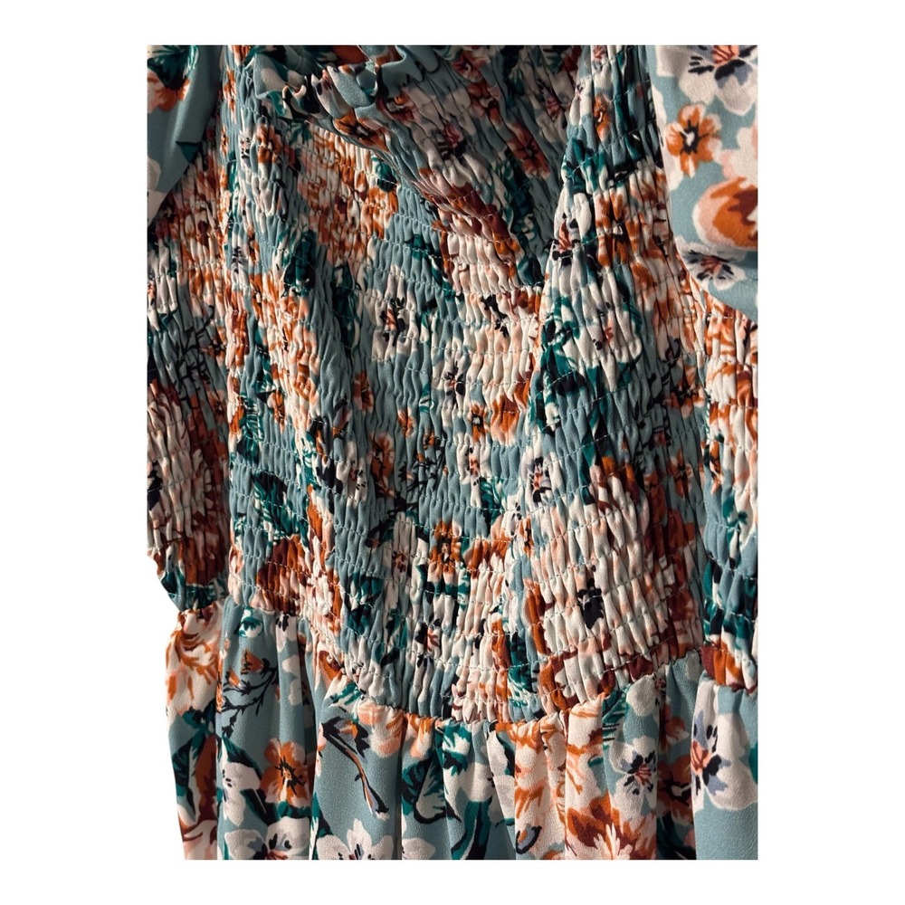 LC Lauren Conrad Floral Dress Womens Plus 1X Teal Puff Sleeve Tiered - Picture 4 of 5